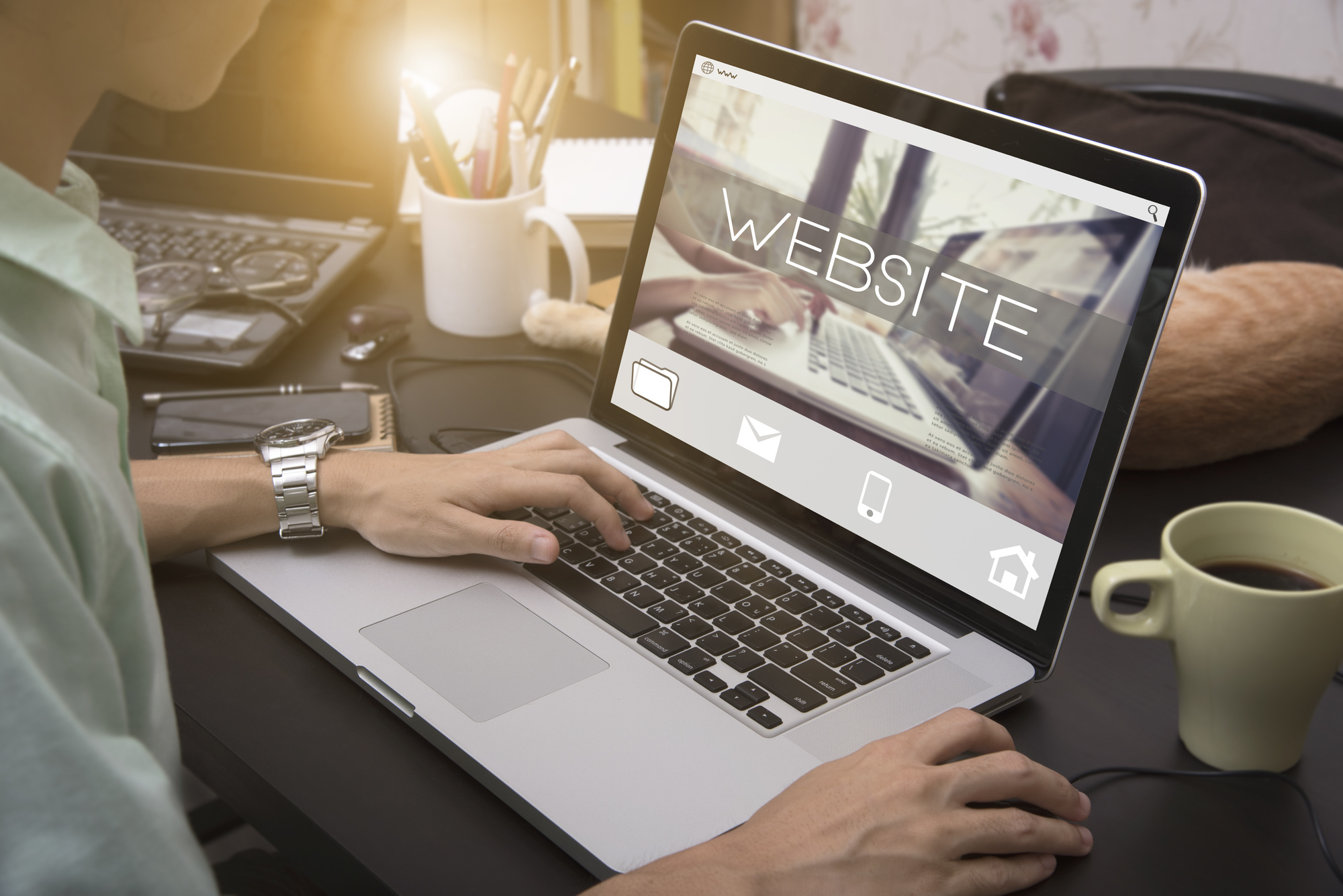 business women using computer laptop with Operating system access connection interface concept.