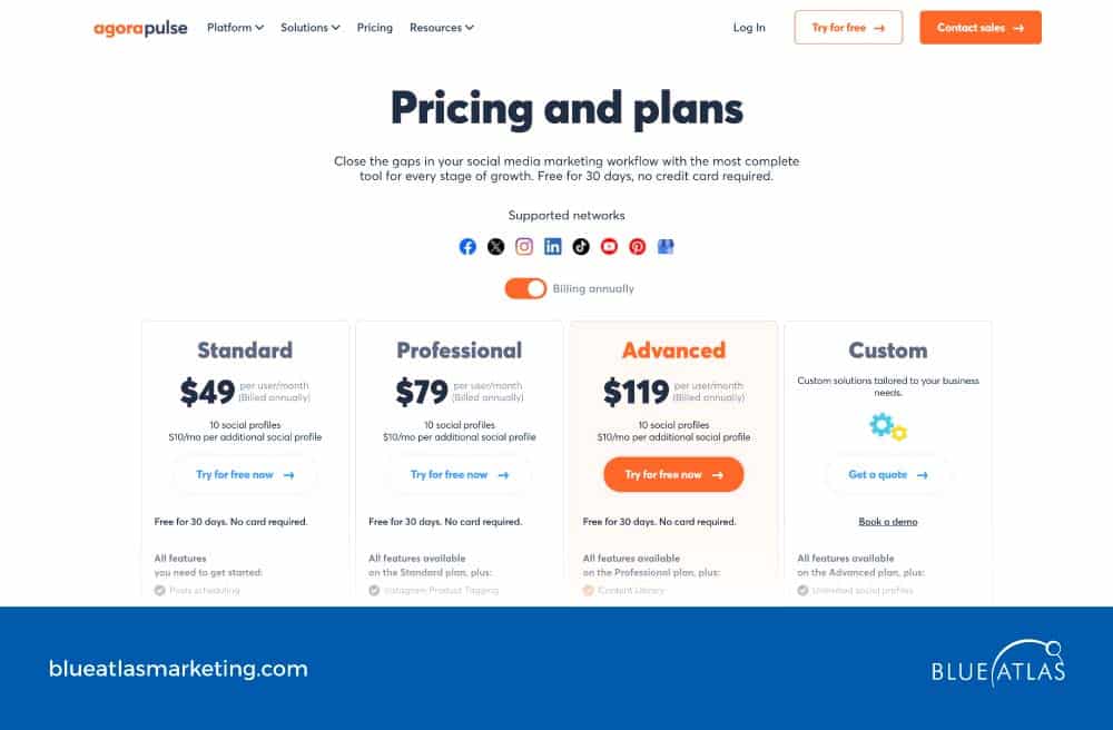 An image showing Agorapulse pricing and plans